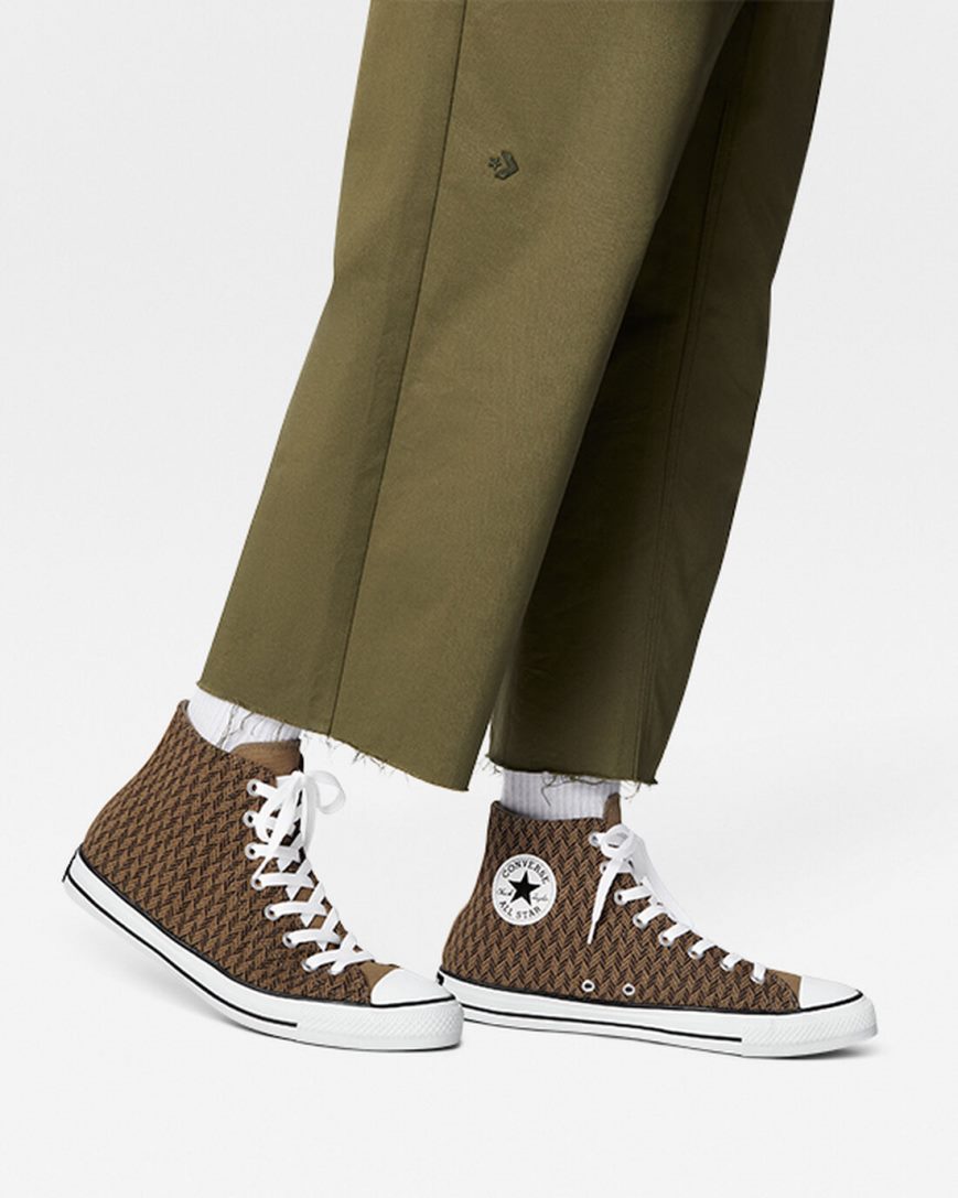 Dámské Boty Vysoké Converse Chuck Taylor All Star Herringbone Hnědé Bílé | CZ IHWV20